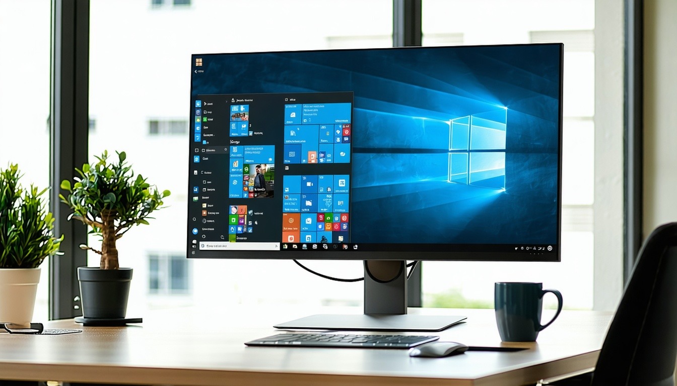 windows 11 on a monitor on a desk
