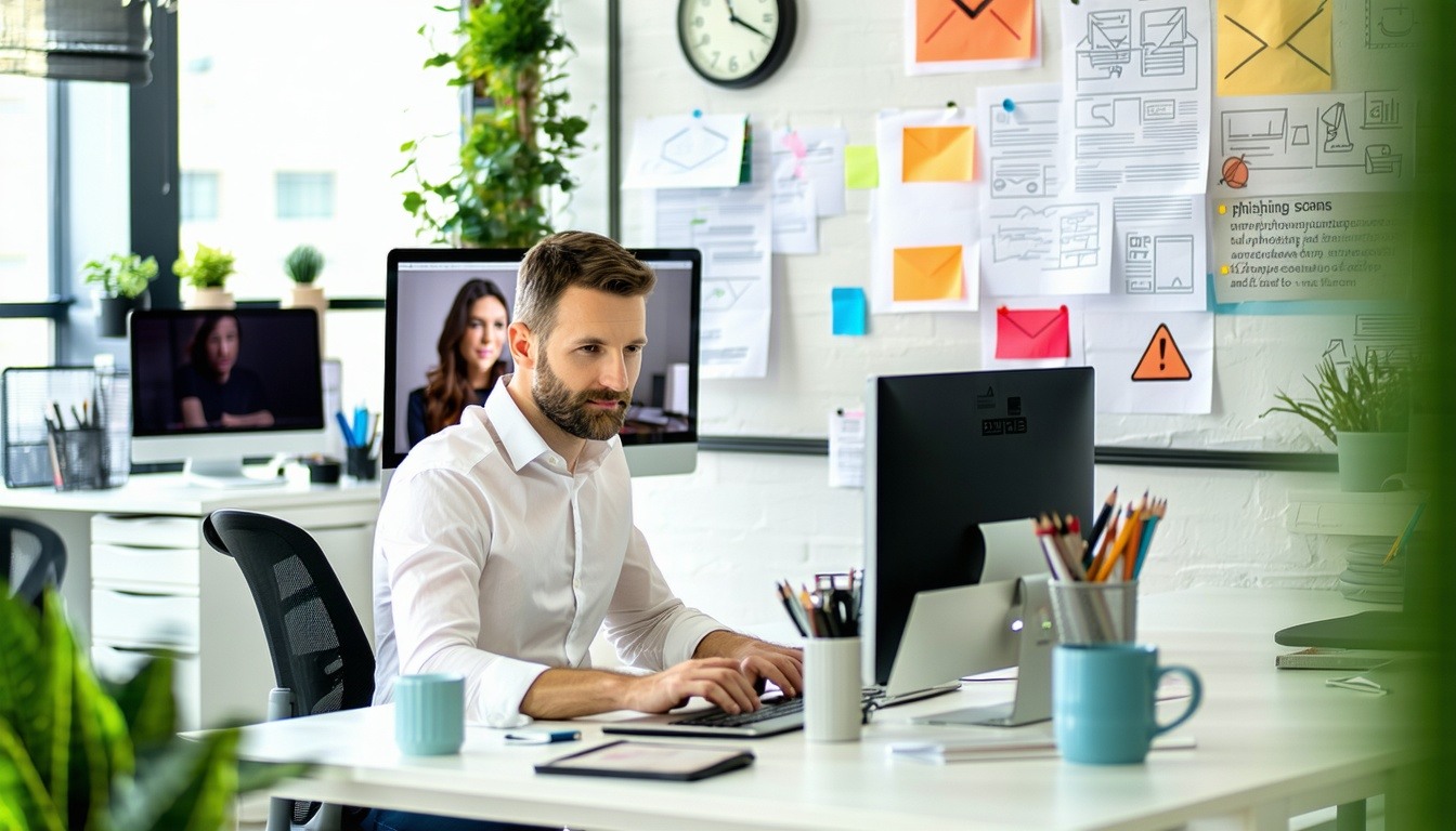 employee sitting in front of computer