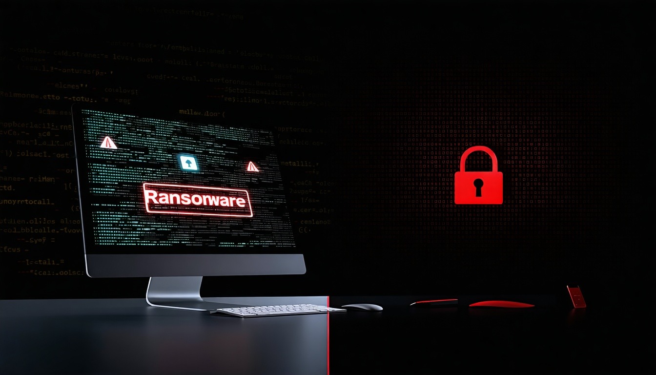 ransomware vs malware on seperate computer monitors