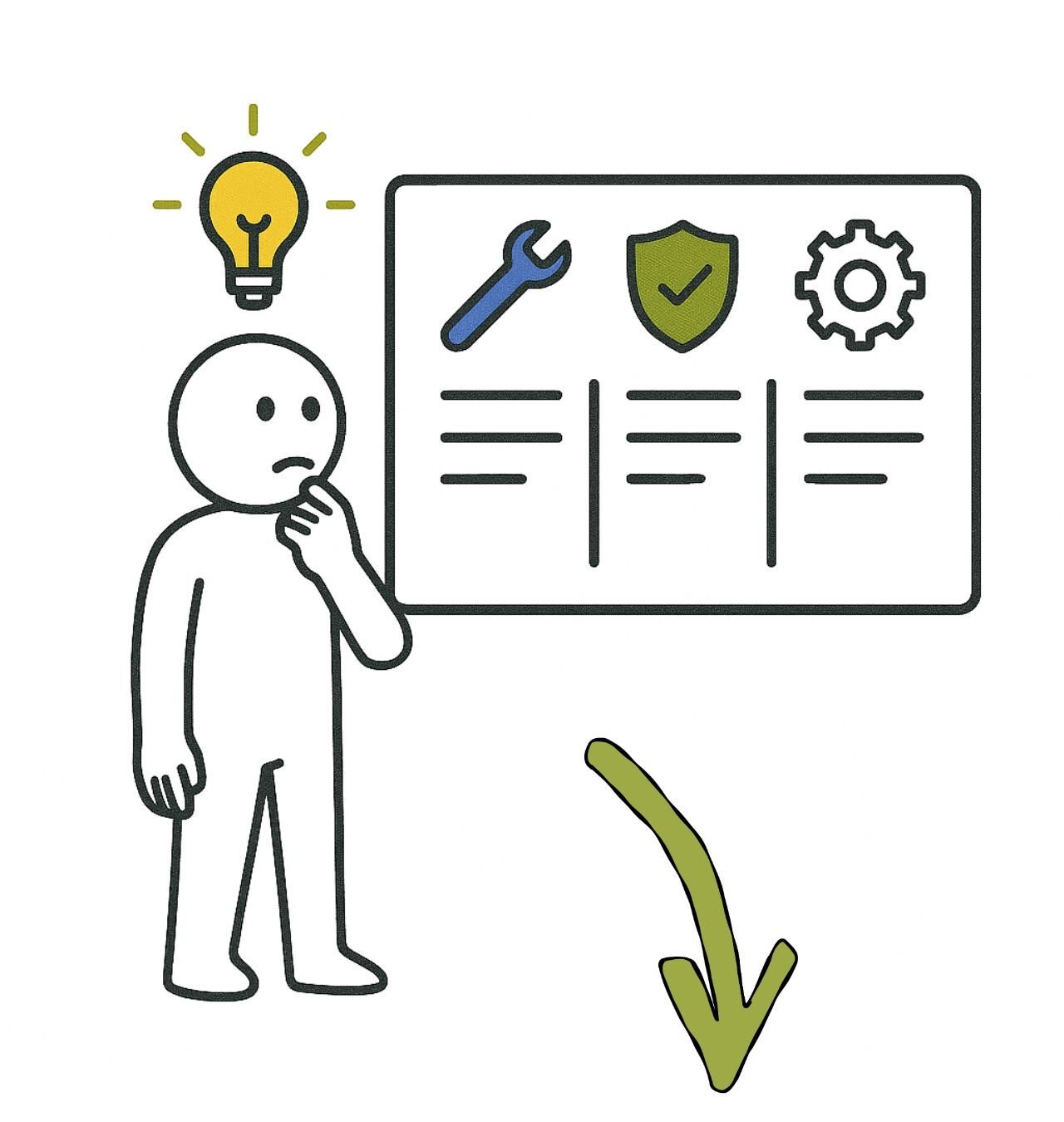 questioning with a down arrow