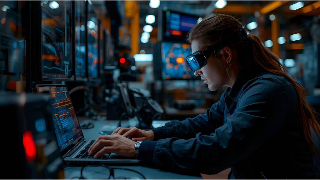 hacker sitting a van full of screens trying to breach