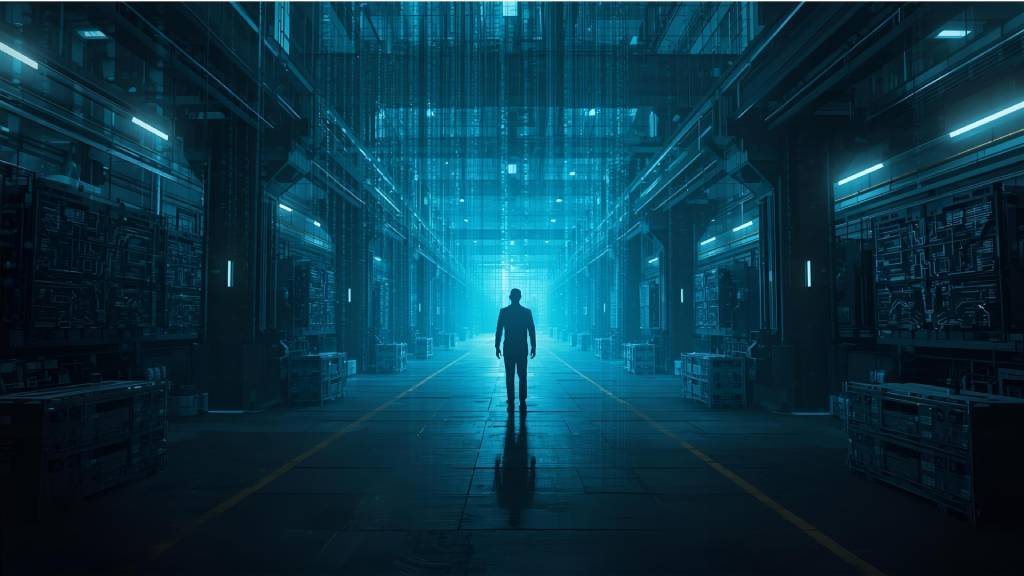shadow person standing in a manufacturing company