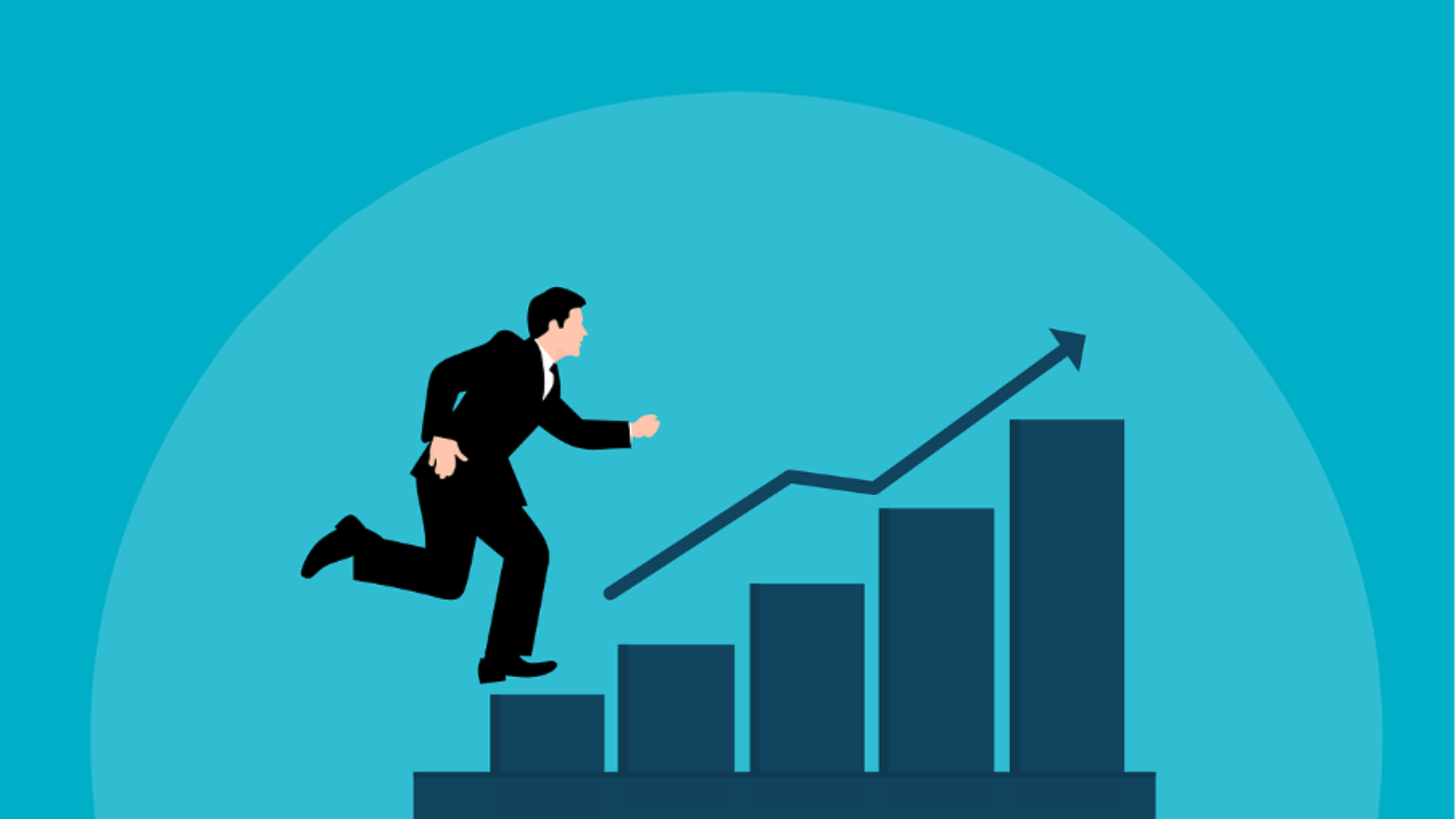 person running up a chart looking like stairs