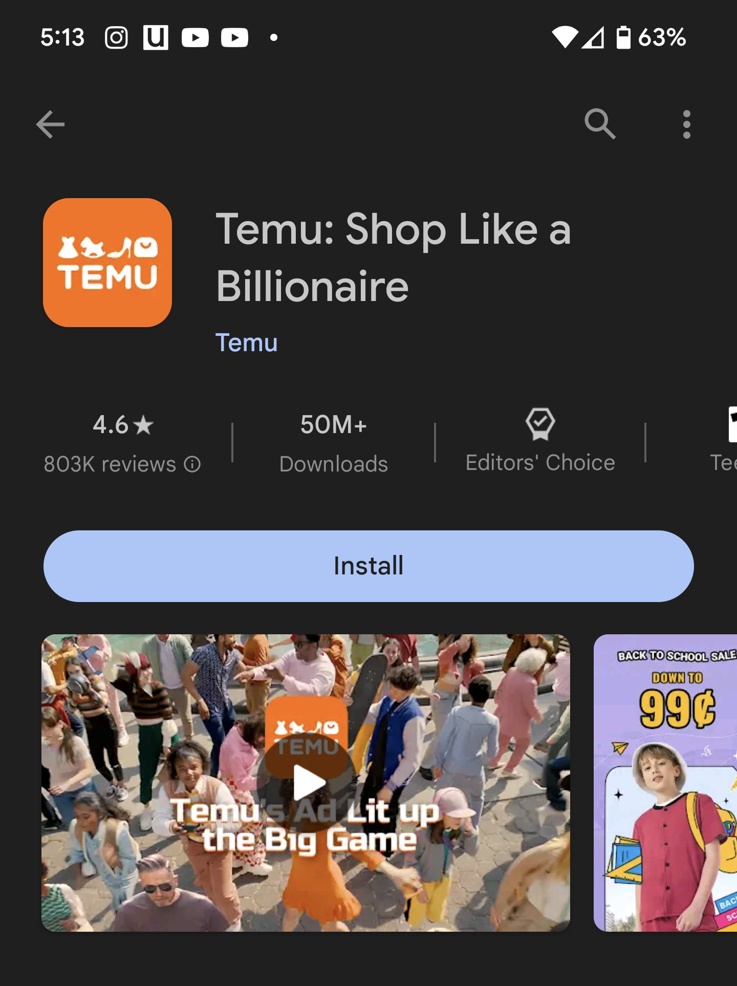 Temu app on Google Play