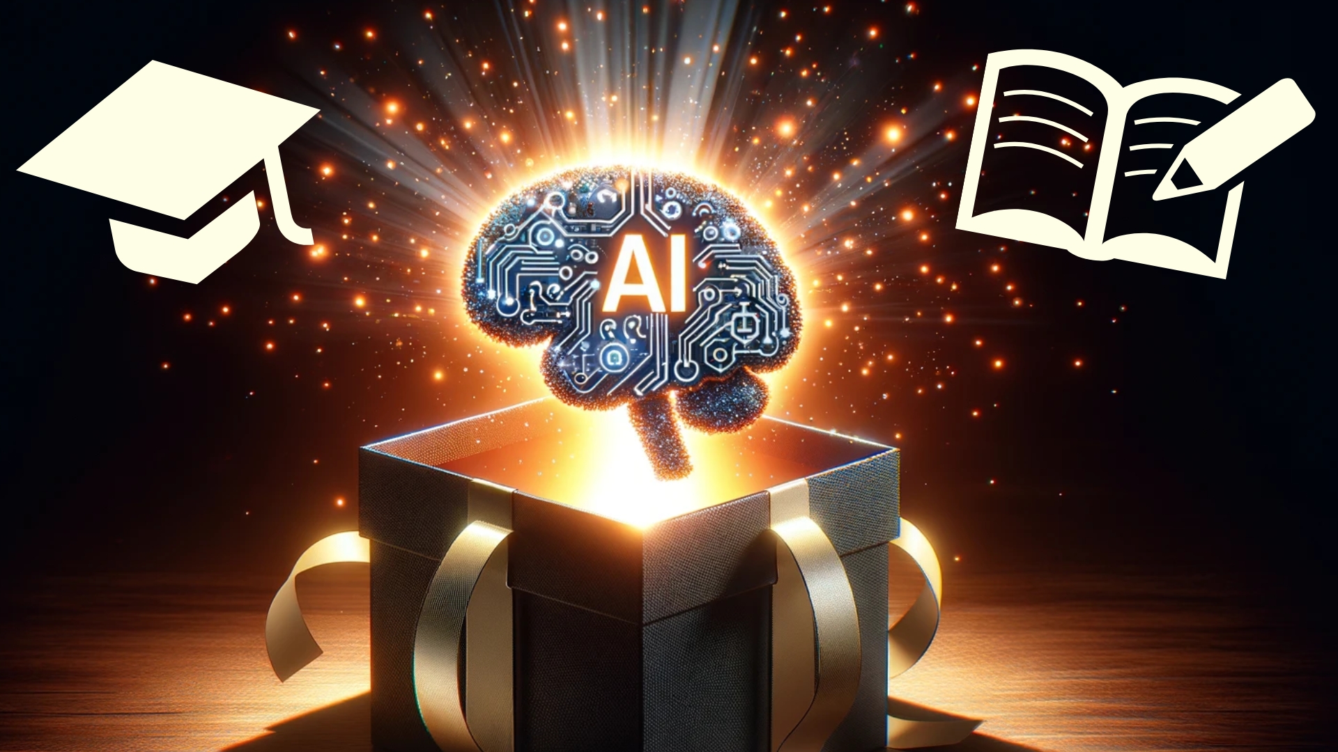 Brain with AI written on it coming out of a present