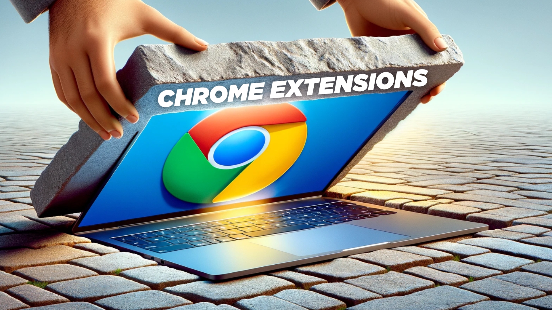 laptop showing chrome symbol saying chrome extensions